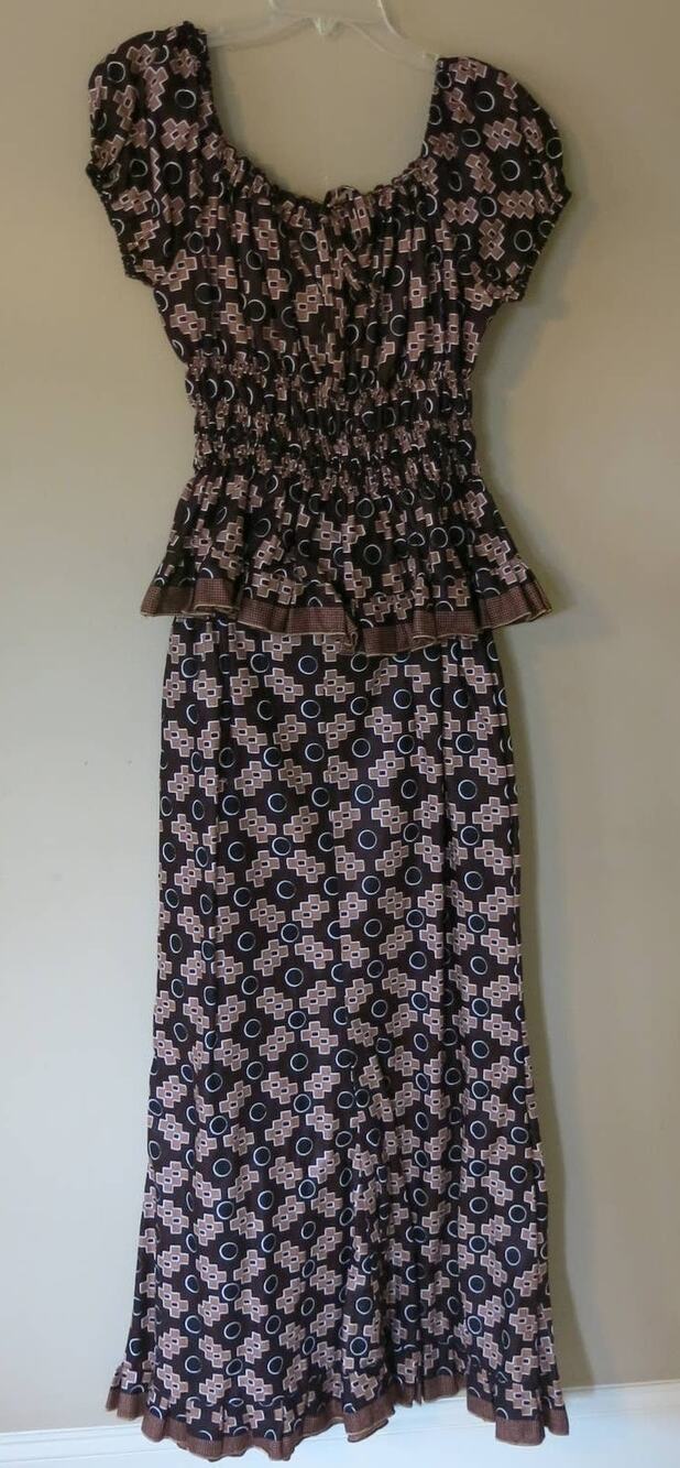 AFRICAN Handmade Ankara Long Maxi Skirt and Top Headwrap Brown Black Ethnic
